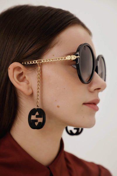 Gucci chain black round acetate sunglasses - Lux Studios