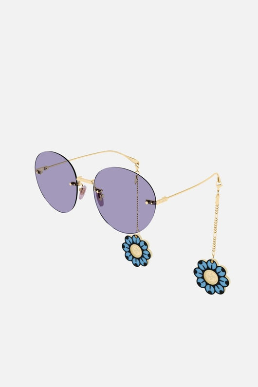 Gucci chain gold round sunglasses with charms - Lux Studios