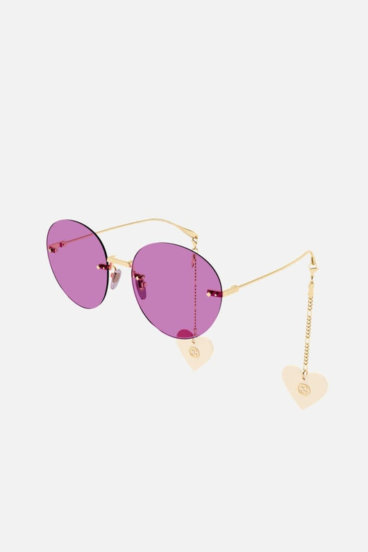 Gucci chain gold round sunglasses with heart charms - Lux Studios