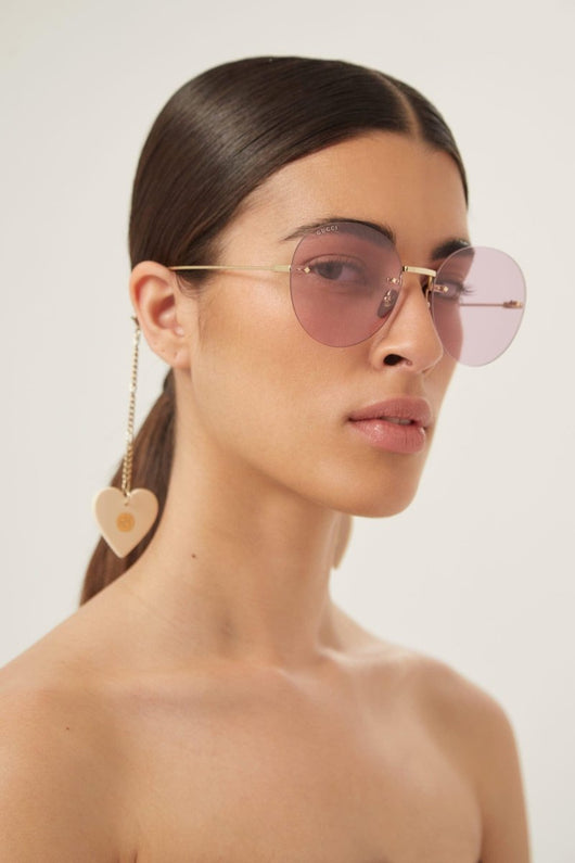 Gucci chain gold round sunglasses with heart charms - Lux Studios