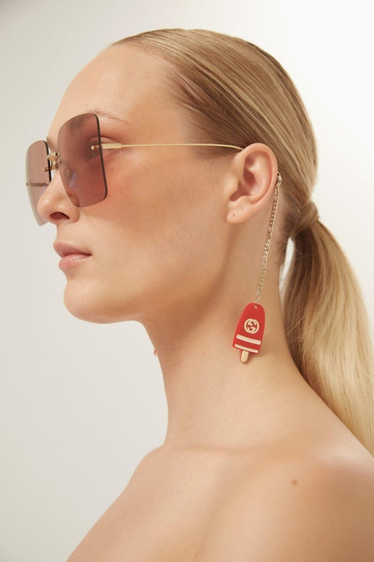 Gucci chain gold squared sunglasses with charms - Lux Studios