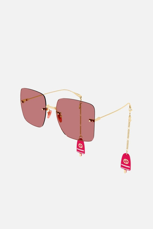 Gucci chain gold squared sunglasses with charms - Lux Studios