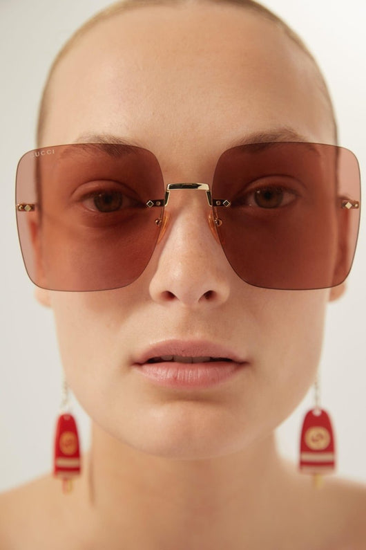 Gucci chain gold squared sunglasses with charms - Lux Studios