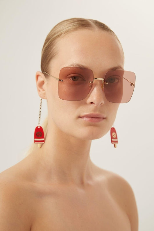 Gucci chain gold squared sunglasses with charms - Lux Studios
