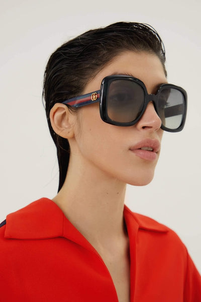 Gucci femenine oversized sunglasses with blue and red web - Lux Studios