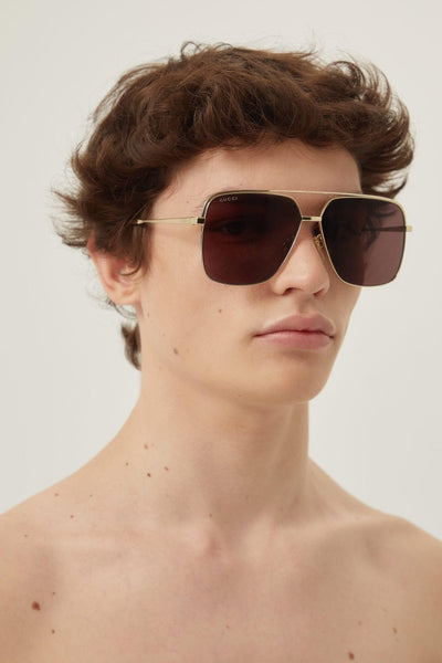 Gucci gold metal squared sunglasses - Lux Studios
