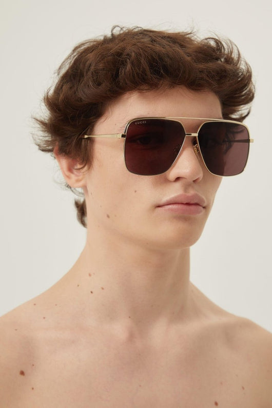Gucci gold metal squared sunglasses - Lux Studios