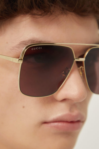 Gucci gold metal squared sunglasses - Lux Studios