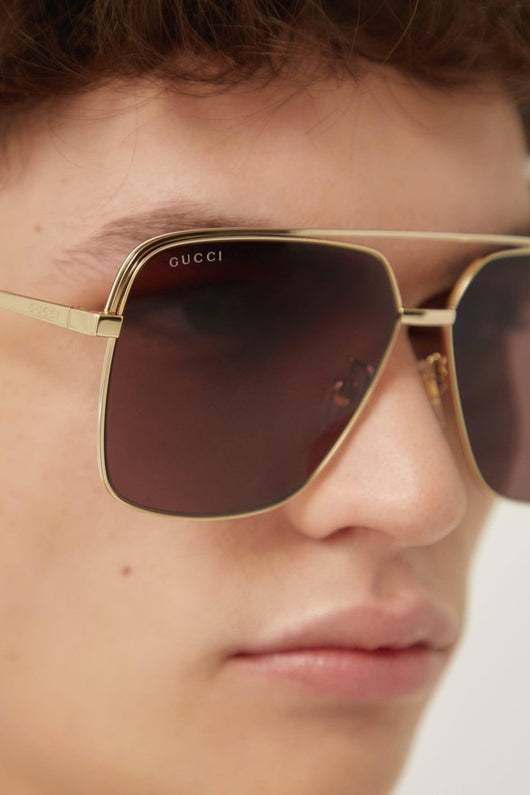 Gucci gold metal squared sunglasses - Lux Studios