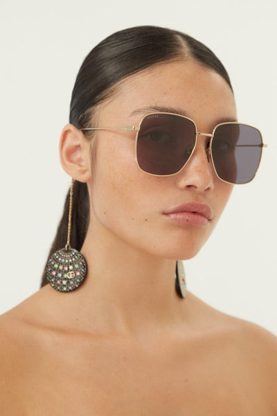 Gucci gold squared sunglasses with disco ball charms - Lux Studios
