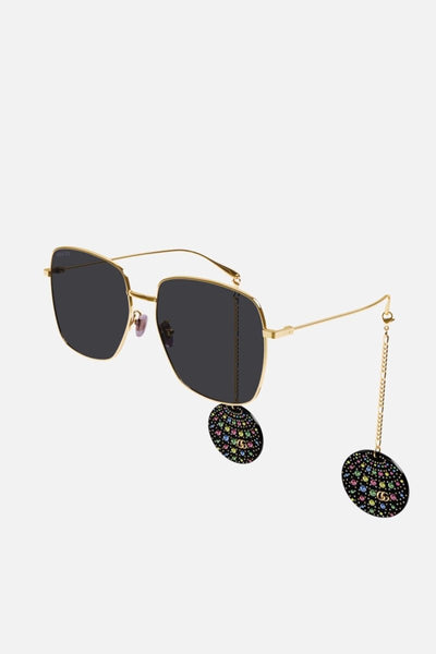 Gucci gold squared sunglasses with disco ball charms - Lux Studios