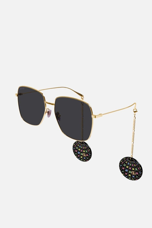 Gucci gold squared sunglasses with disco ball charms - Lux Studios
