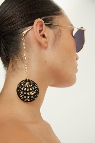 Gucci gold squared sunglasses with disco ball charms - Lux Studios