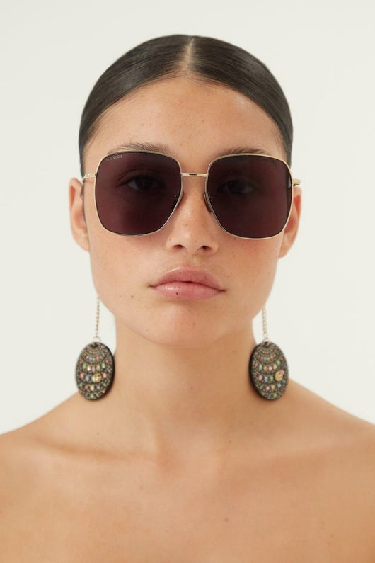Gucci gold squared sunglasses with disco ball charms - Lux Studios