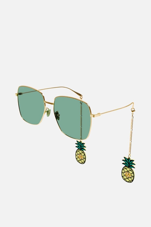 Gucci gold squared sunglasses with pineapple charms - Lux Studios