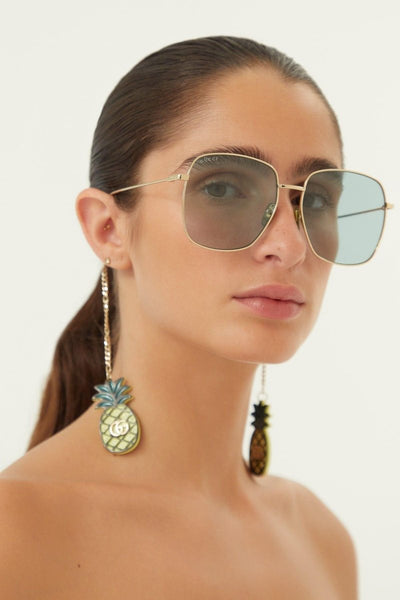 Gucci gold squared sunglasses with pineapple charms - Lux Studios