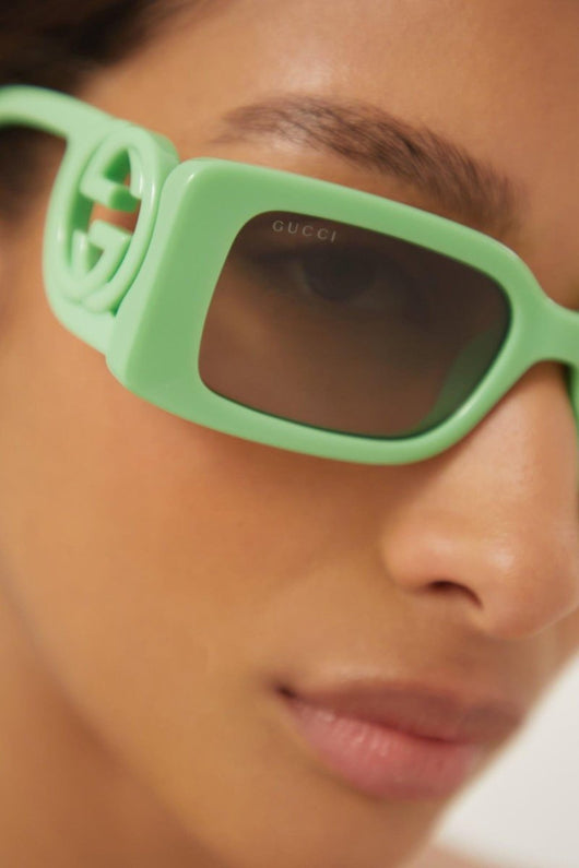 Gucci green bold rectangular sunglasses - Lux Studios
