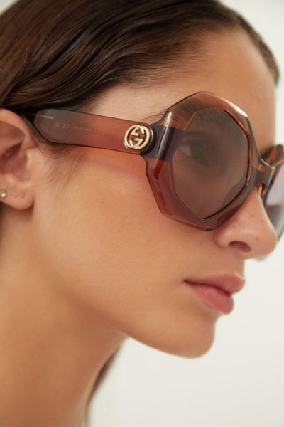 Gucci hexagonal tricolor brown sunglasses - Lux Studios