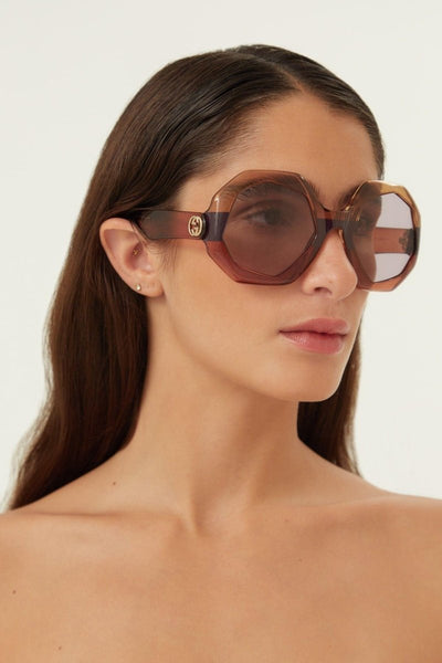 Gucci hexagonal tricolor brown sunglasses - Lux Studios