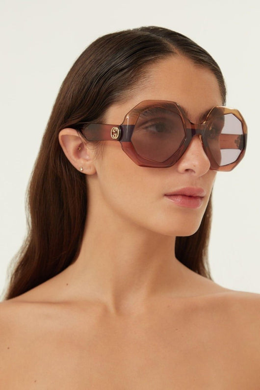 Gucci hexagonal tricolor brown sunglasses - Lux Studios