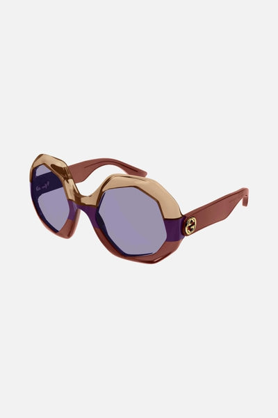 Gucci hexagonal tricolor brown sunglasses - Lux Studios
