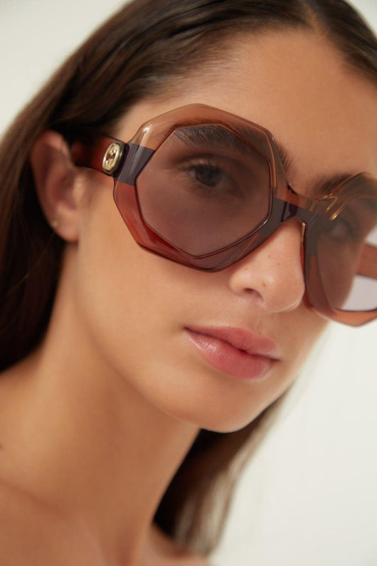 Gucci hexagonal tricolor brown sunglasses - Lux Studios