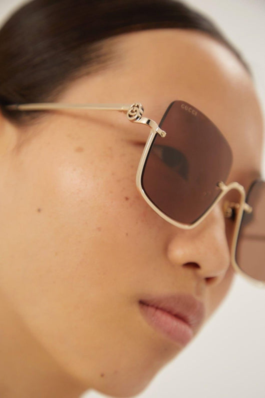 Gucci metal squared sunglasses with brown lenses - Lux Studios