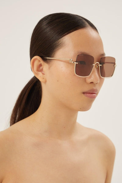 Gucci metal squared sunglasses with brown lenses - Lux Studios