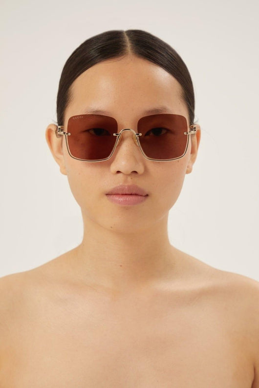 Gucci metal squared sunglasses with brown lenses - Lux Studios