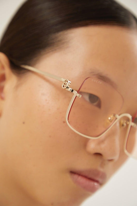 Gucci metal squared sunglasses with orange lenses - Lux Studios