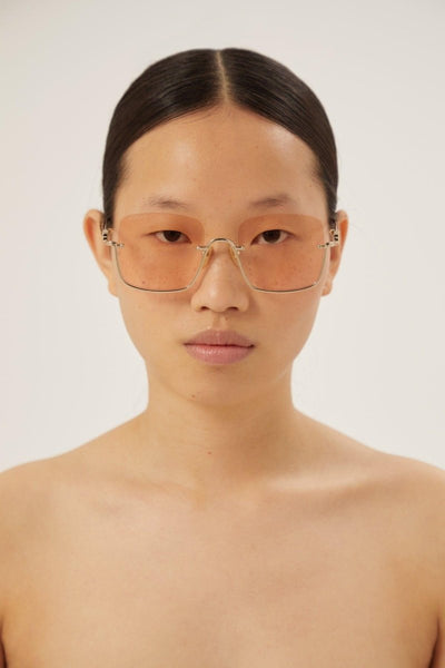 Gucci metal squared sunglasses with orange lenses - Lux Studios