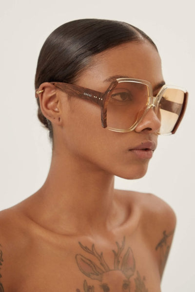Gucci oversize brown and ivory acetate sunglasses - Lux Studios