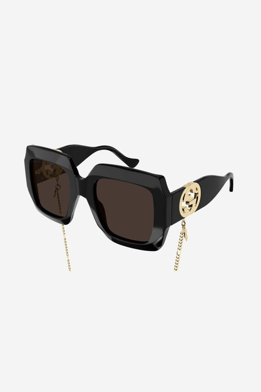 Gucci oversized femenine black sunglasses with integrated GG logo - Lux Studios