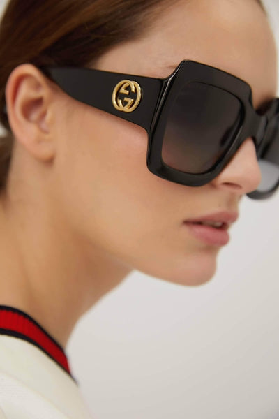 Gucci oversized femenine squared black sunglasses - Lux Studios