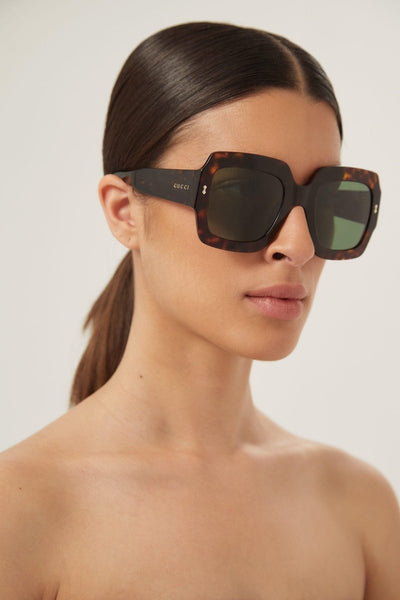 Gucci oversized squared sustainable havana green sunglasses - Lux Studios