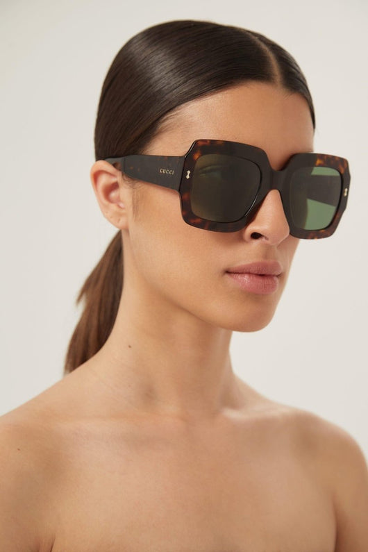 Gucci oversized squared sustainable havana green sunglasses - Lux Studios