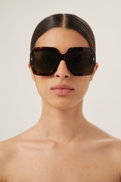 Gucci oversized squared sustainable havana green sunglasses - Lux Studios