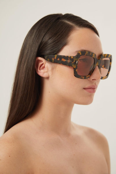 Gucci oversized squared sustainable havana sunglasses - Lux Studios