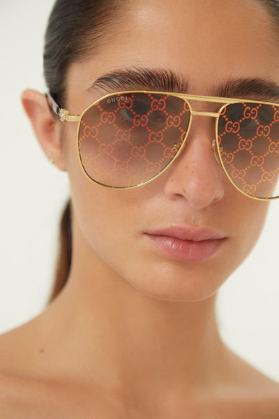 Gucci pilot all over logo metal sunglasses - Lux Studios