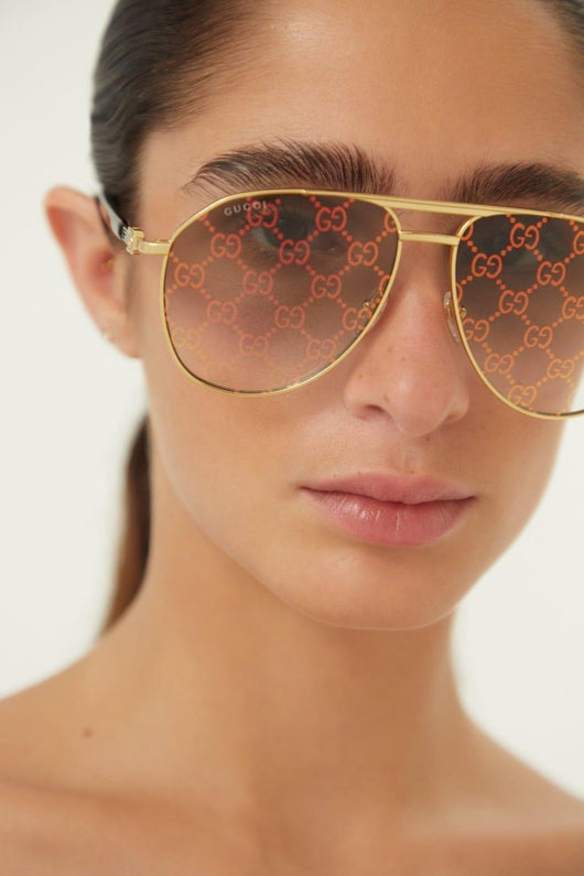 Gucci pilot all over logo metal sunglasses - Lux Studios
