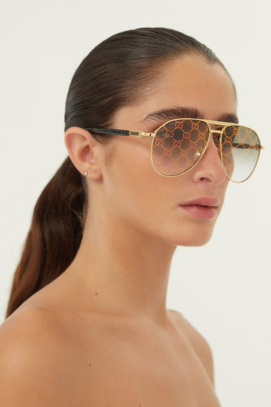 Gucci pilot all over logo metal sunglasses - Lux Studios