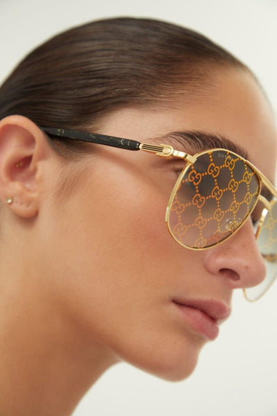 Gucci pilot all over logo metal sunglasses - Lux Studios