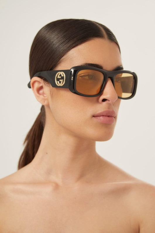 Gucci rectangular black and yellow sunglasses - Lux Studios