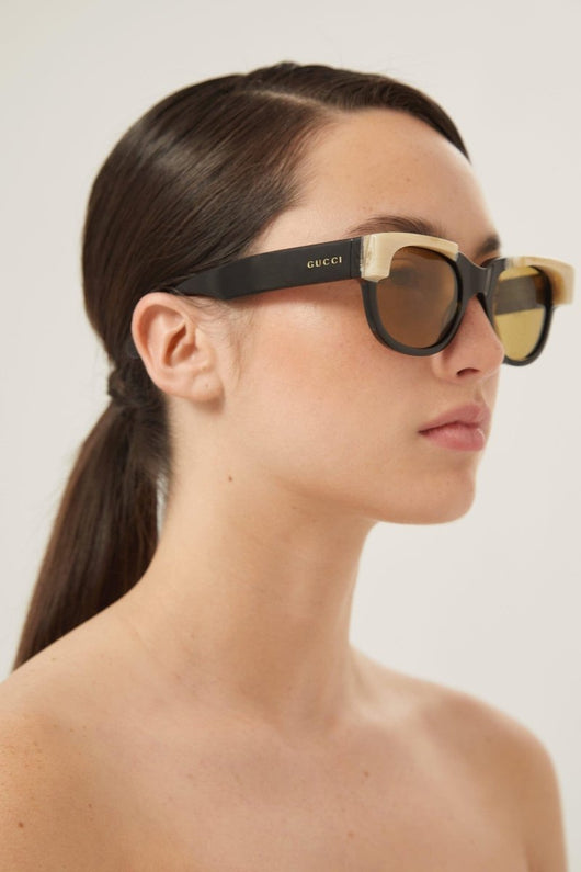 Gucci squared black and ivory acetate sunglasses - Lux Studios