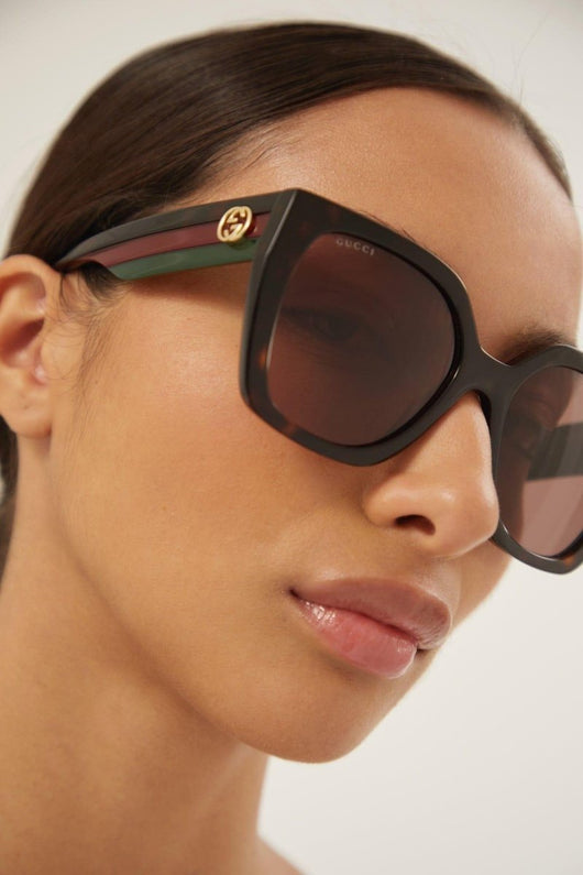 Gucci squared havana sunglasses with web temple - Lux Studios
