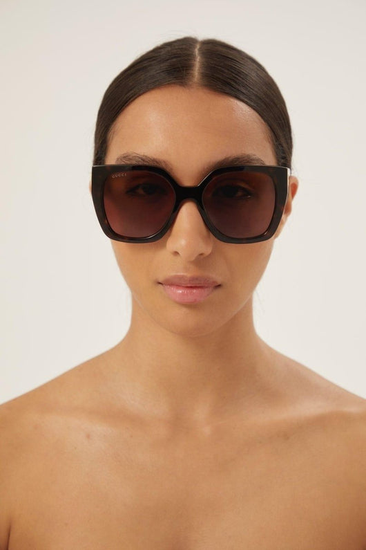 Gucci squared havana sunglasses with web temple - Lux Studios
