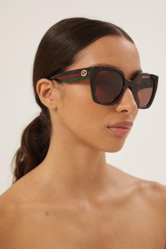Gucci squared havana sunglasses with web temple - Lux Studios