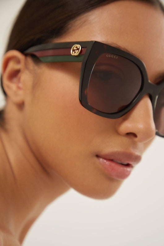 Gucci squared havana sunglasses with web temple - Lux Studios