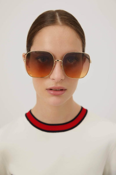 Gucci squared metal gold brown classic sunglasses with horsebit detail - Lux Studios