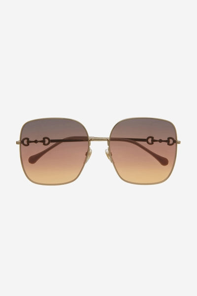 Gucci squared metal gold brown classic sunglasses with horsebit detail - Lux Studios